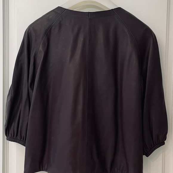 ❤️ LONGCHAMP PARIS DESIGNER LUXURY LAMB KIDSKIN LEATHER CROPPED RUCHED JACKET - Picture 14 of 14